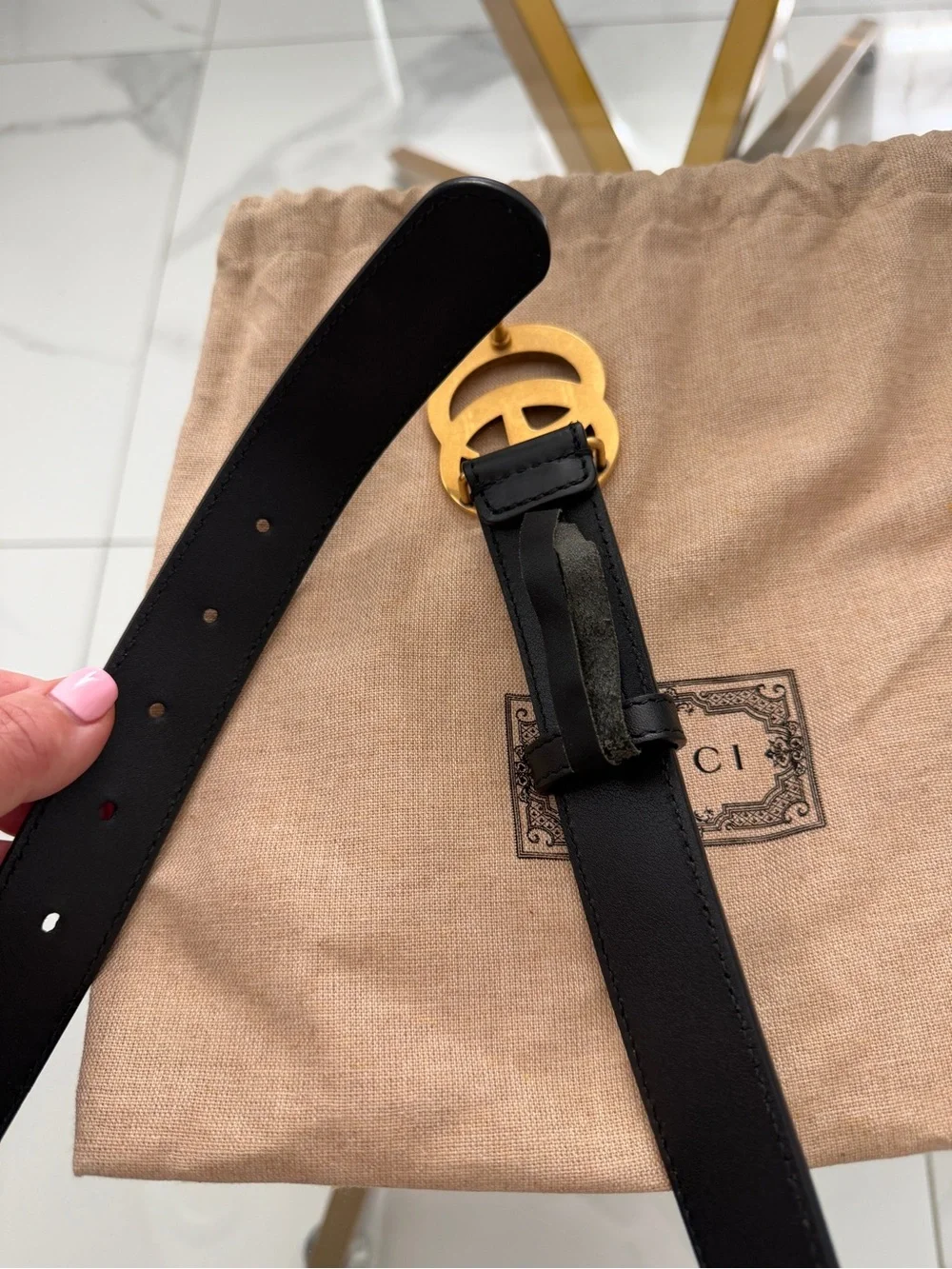 Gucci Black Leather Belt with Gold Double G Buckle